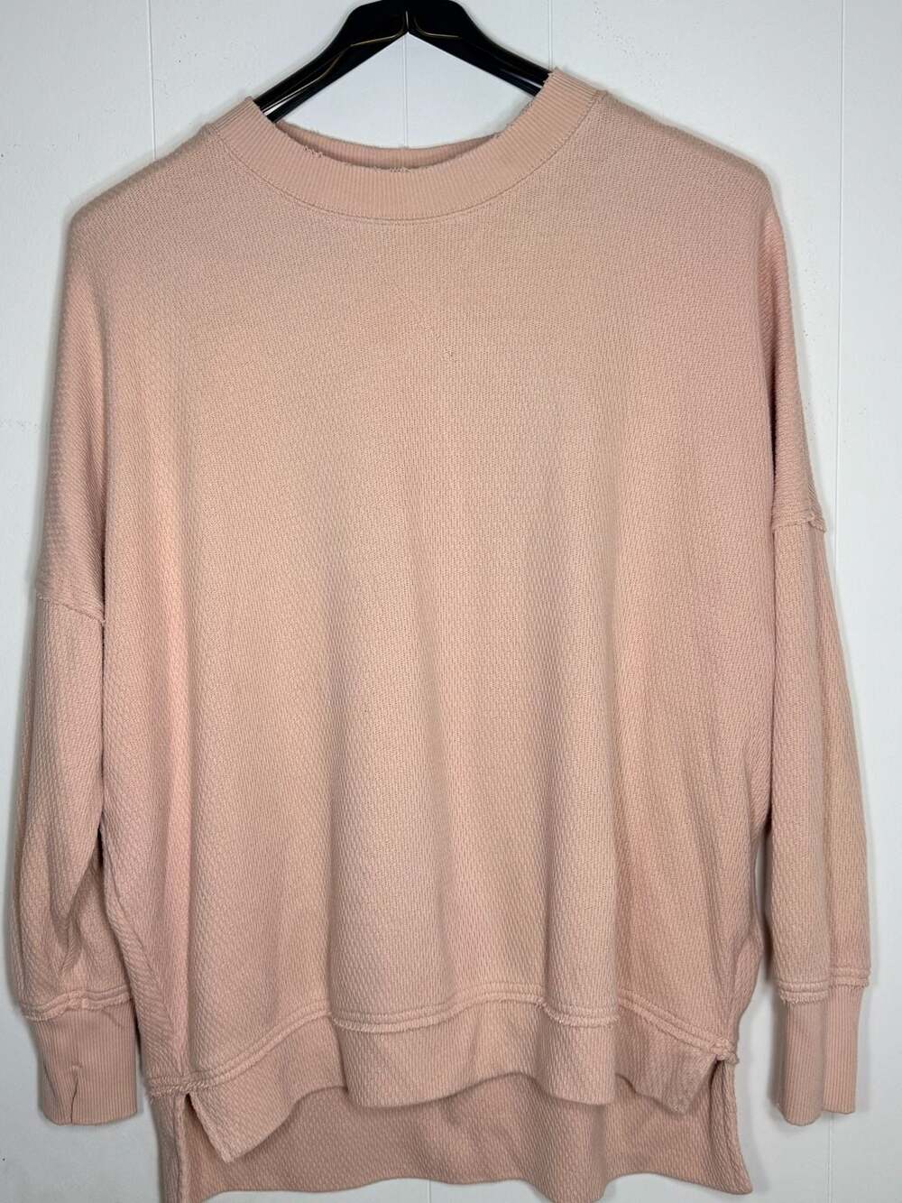 Aerie Oversized Blush Waffle Knit Crewneck Pullover Sweatshirt Size S